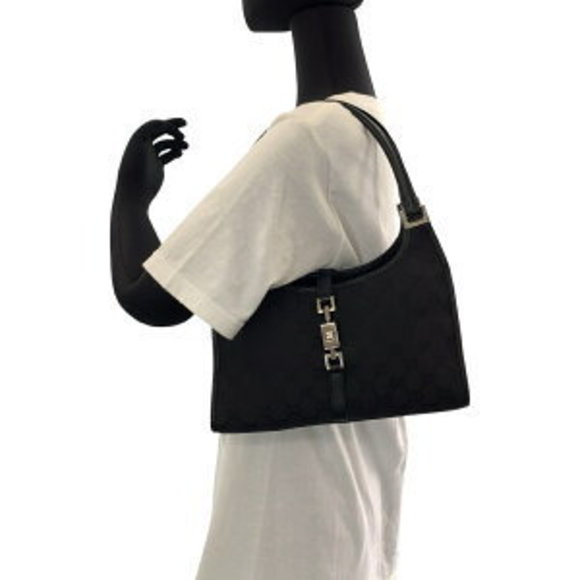 GUCCI Jackie Black GG Canvas Hobo Shoulder Bag - Picture 7 of 9